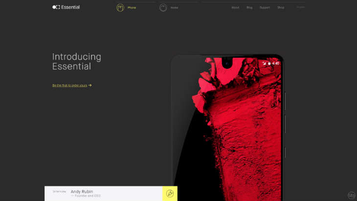 A screenshot of Essential's website