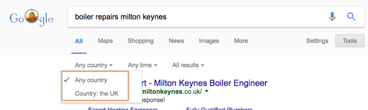 Country selection in search