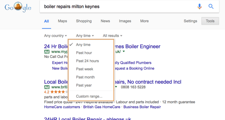 Sorting by time in search results