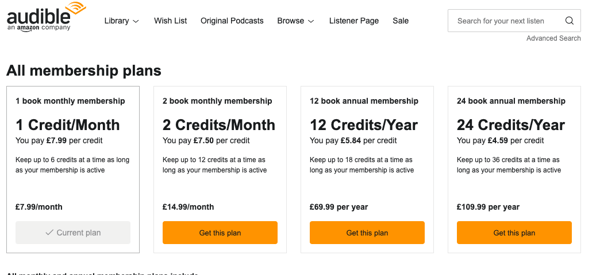 Audible price page