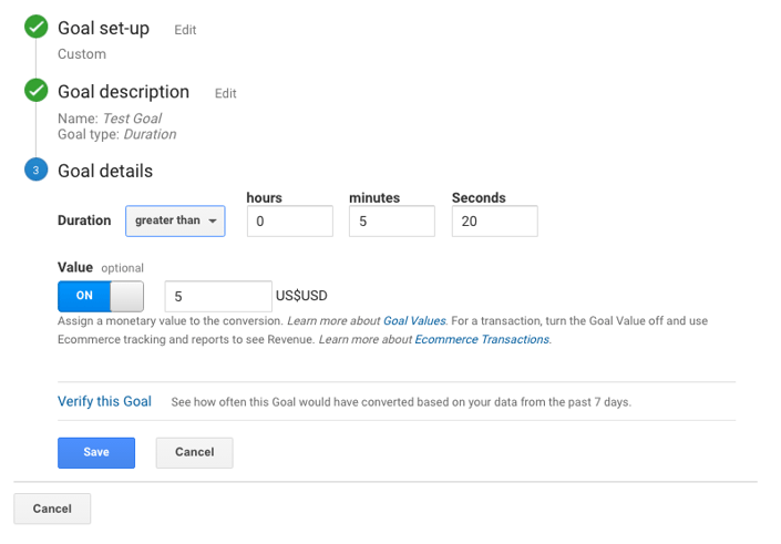 Setting a session duration goal
